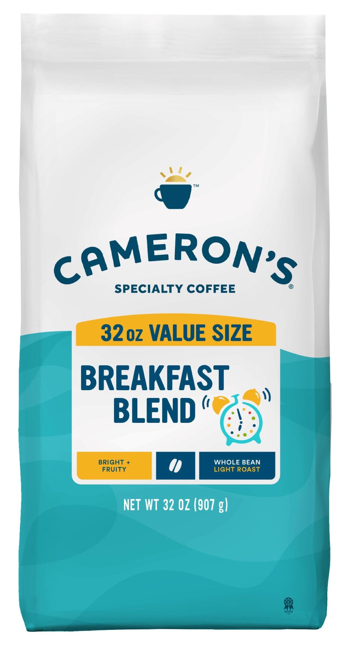 Cameron's Coffee Breakfast Blend bag front; smooth, full flavor for mornings.