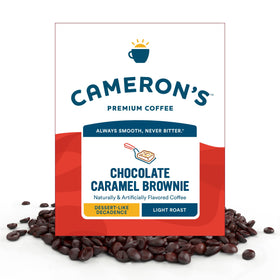Cameron's Coffee Chocolate Caramel Brownie packaging signals premium flavor for busy mornings.