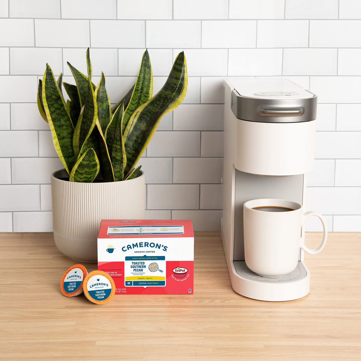 Cameron's Coffee compostable-filter-pods reflect earth-friendly design.