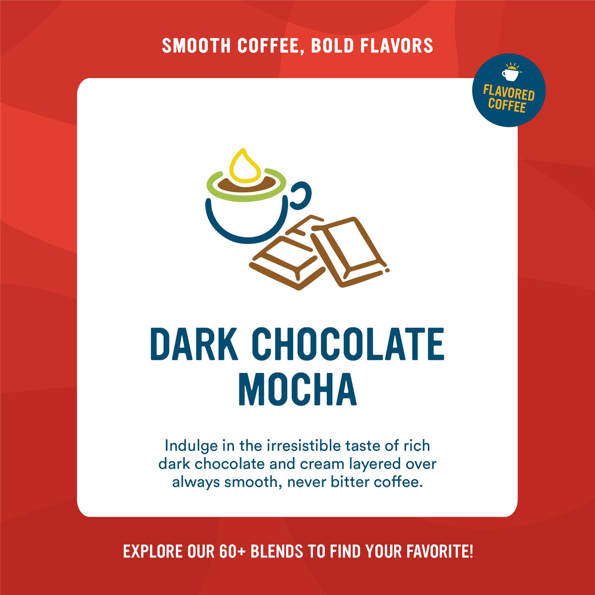Cameron's Coffee dark chocolate mocha pod packaging highlights six-pod convenience.