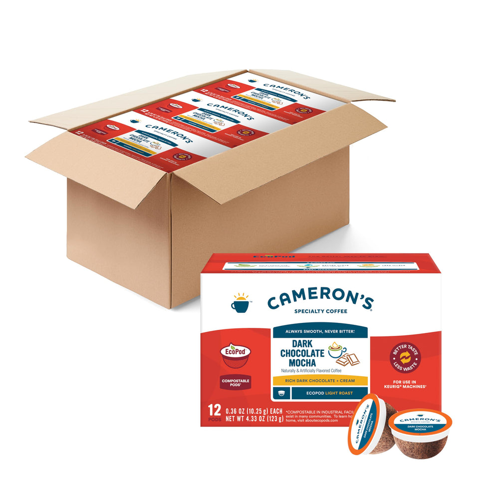 Cameron's Coffee dark chocolate mocha pod with rich aroma and smooth taste.