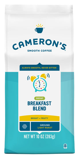 Cameron's Coffee decaf breakfast blend 10oz bag with smooth, balanced flavor