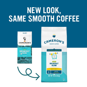 Cameron's Coffee decaf breakfast blend label front showing brand quality