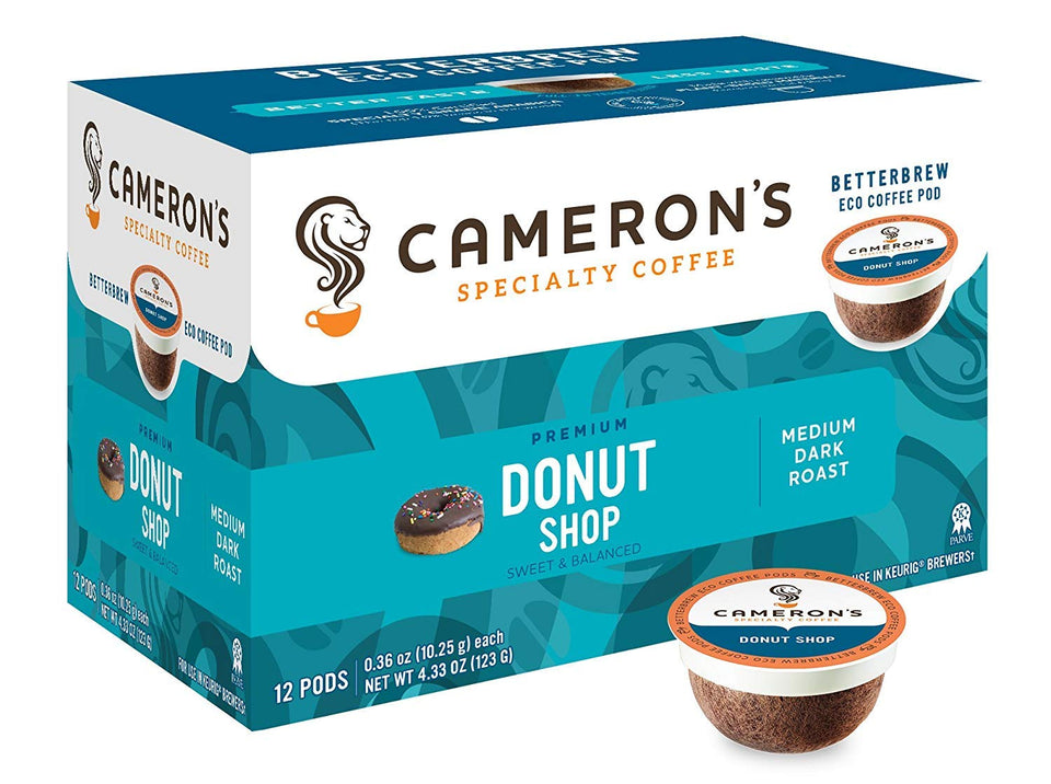 Cameron's Coffee Donut Shop Blend pods ready for a quick, flavorful single-serve brew.