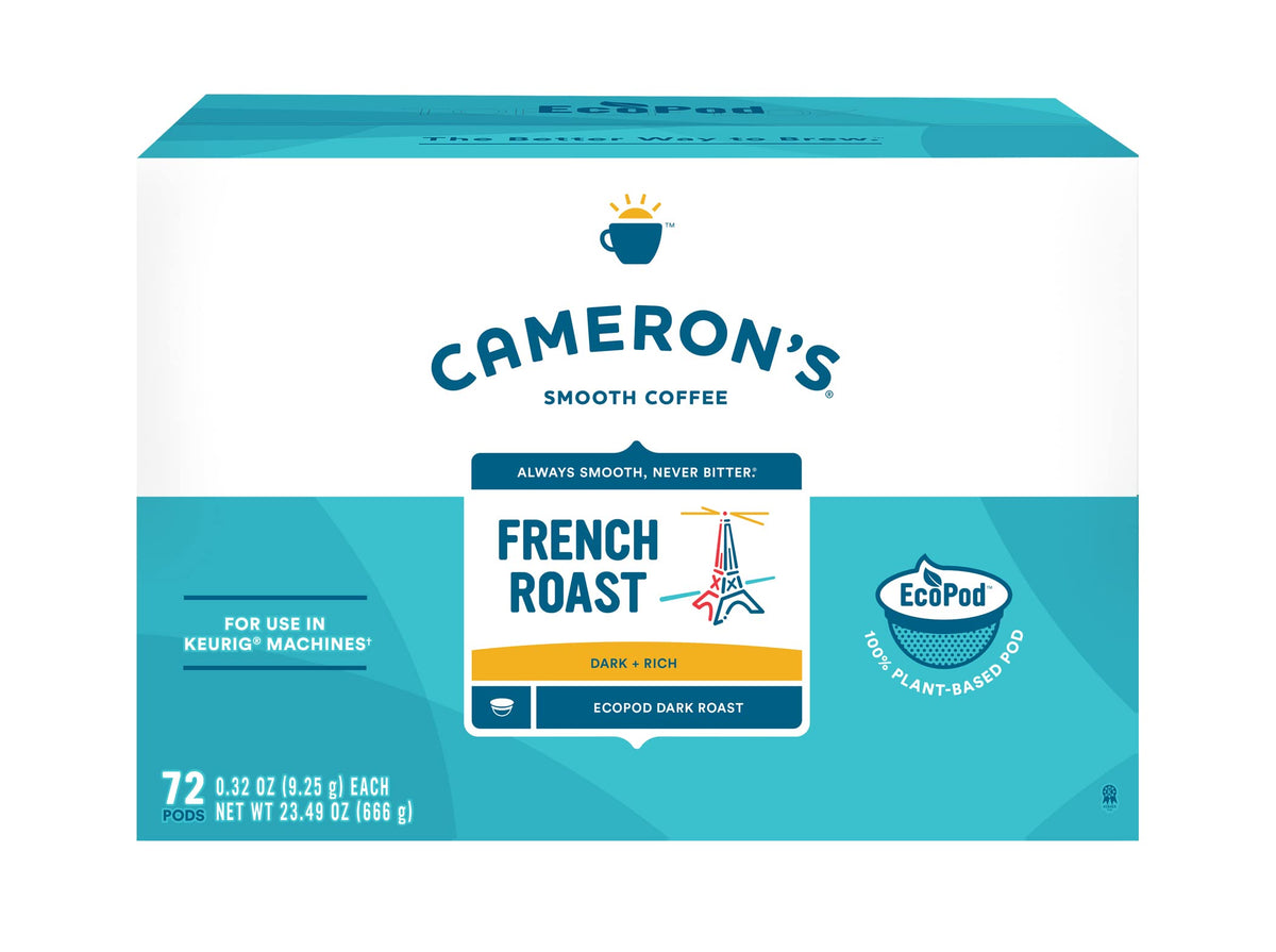 Cameron's Coffee French Roast pod on the counter ready to brew.