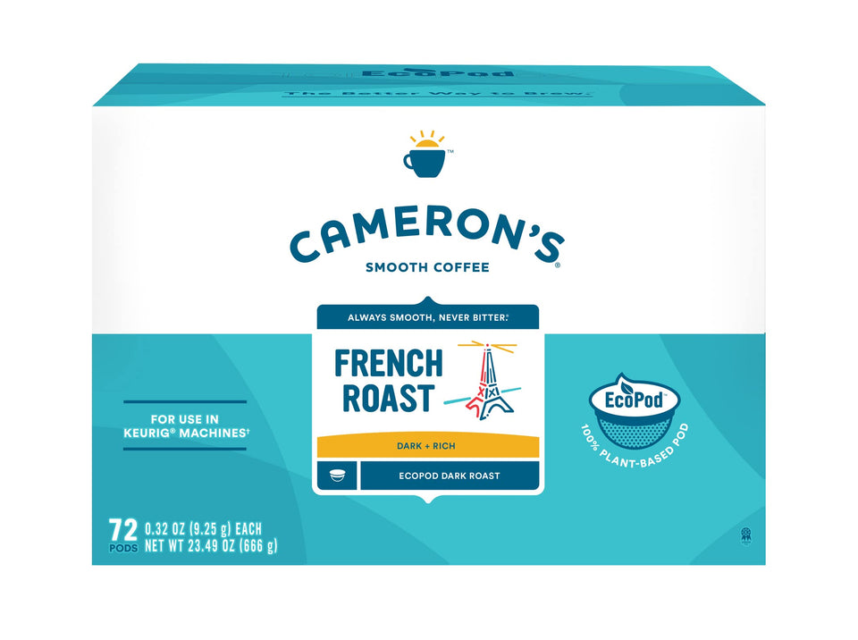 Cameron's Coffee French Roast pod on the counter ready to brew.
