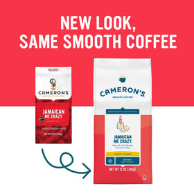 Cameron's Coffee Jamaican Me Crazy ground coffee being poured for a quick brew