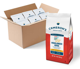 Cameron's Coffee Highlander Grog bag on display, premium roast for home brewing.