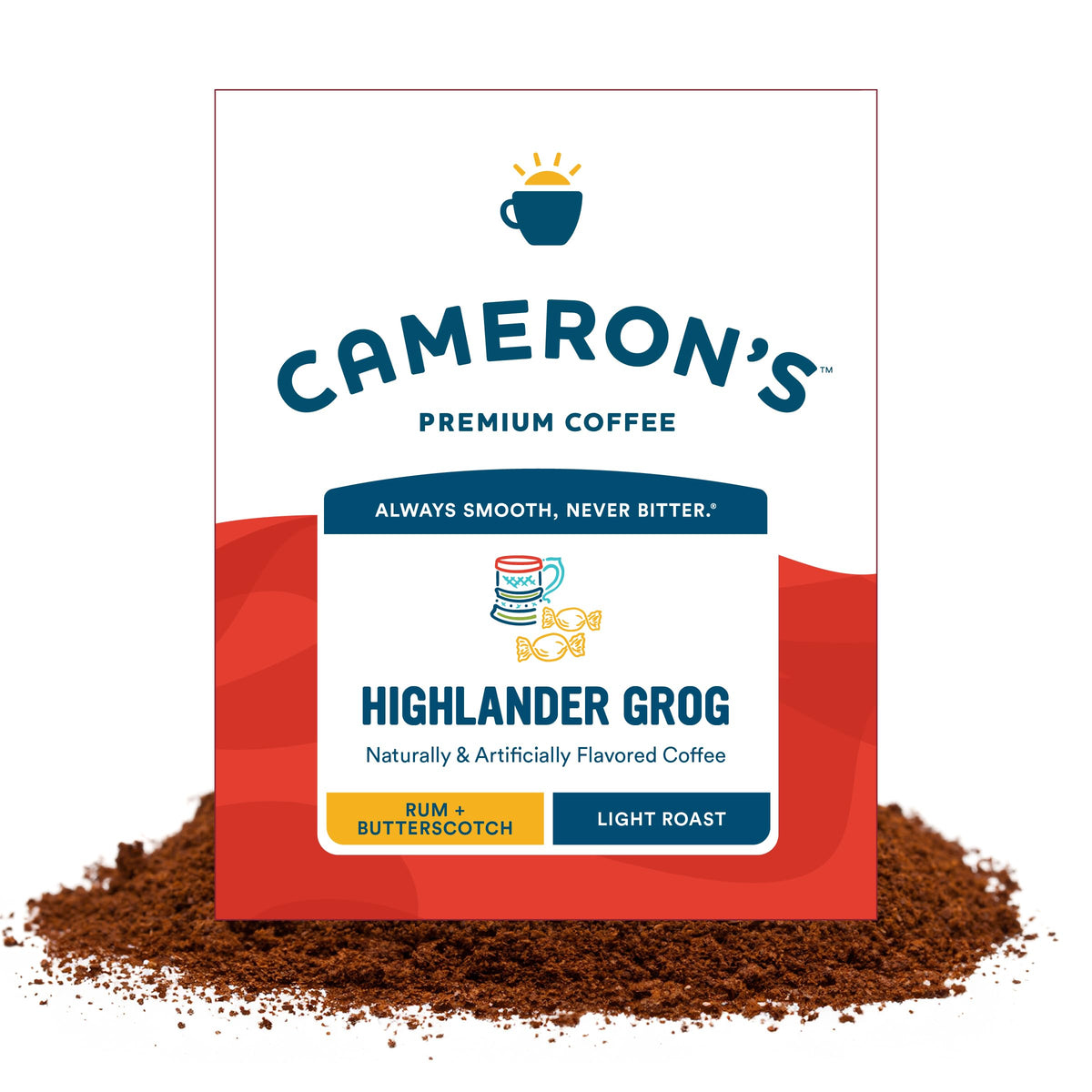 Cameron's Coffee Highlander Grog ground bag ready for a smooth morning brew