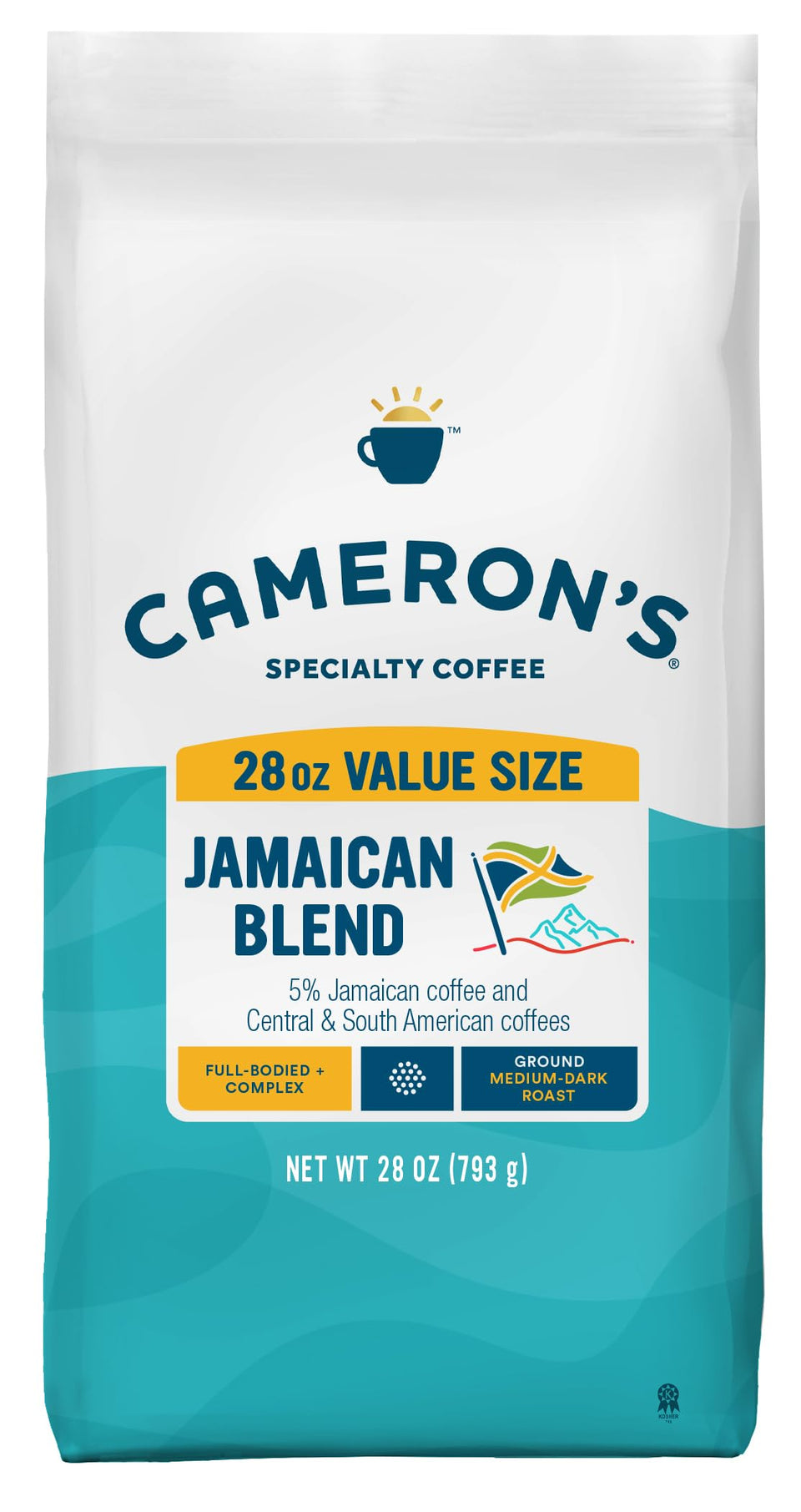 Cameron's Coffee Jamaican Blend bag with premium, small-batch roasted beans for a smooth brew.