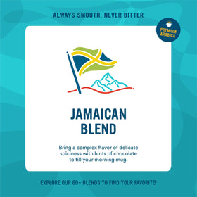 Cameron's Jamaican Blend pods packaging box highlighting convenience and eco-friendly design.
