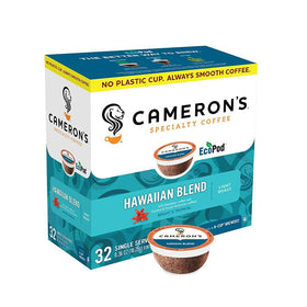 Cameron's Coffee Kona Blend single-serve pods in a box for quick at-home brewing.