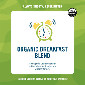 Cameron's Coffee Organic Breakfast Blend Arabica beans up close.