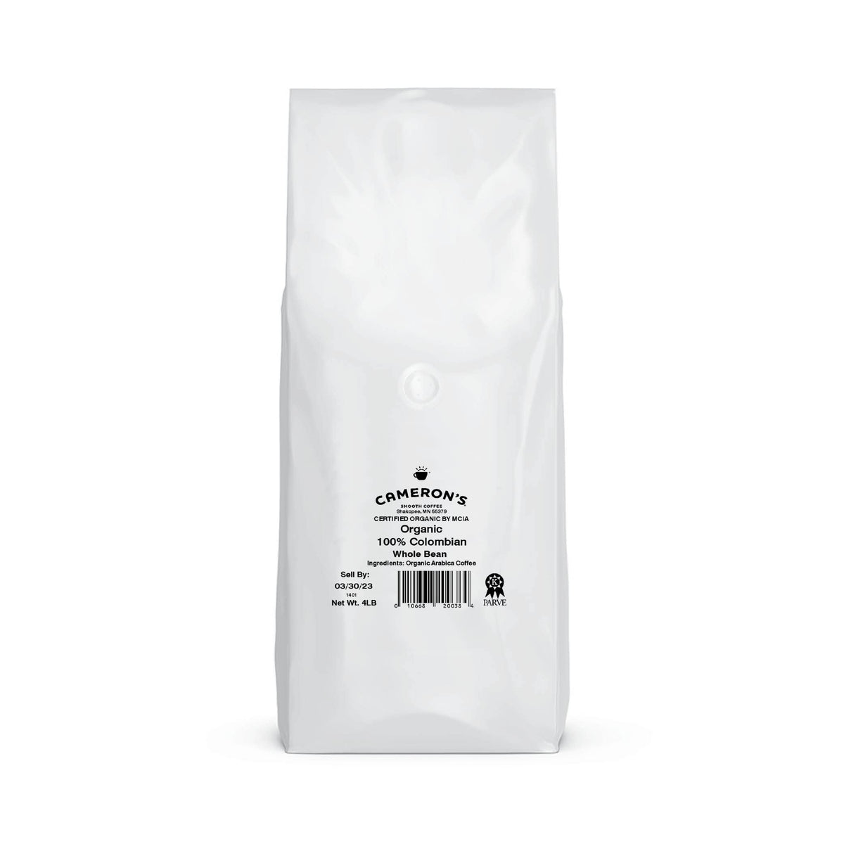 Camerons Coffee organic Colombian Arabica beans ready for premium grind