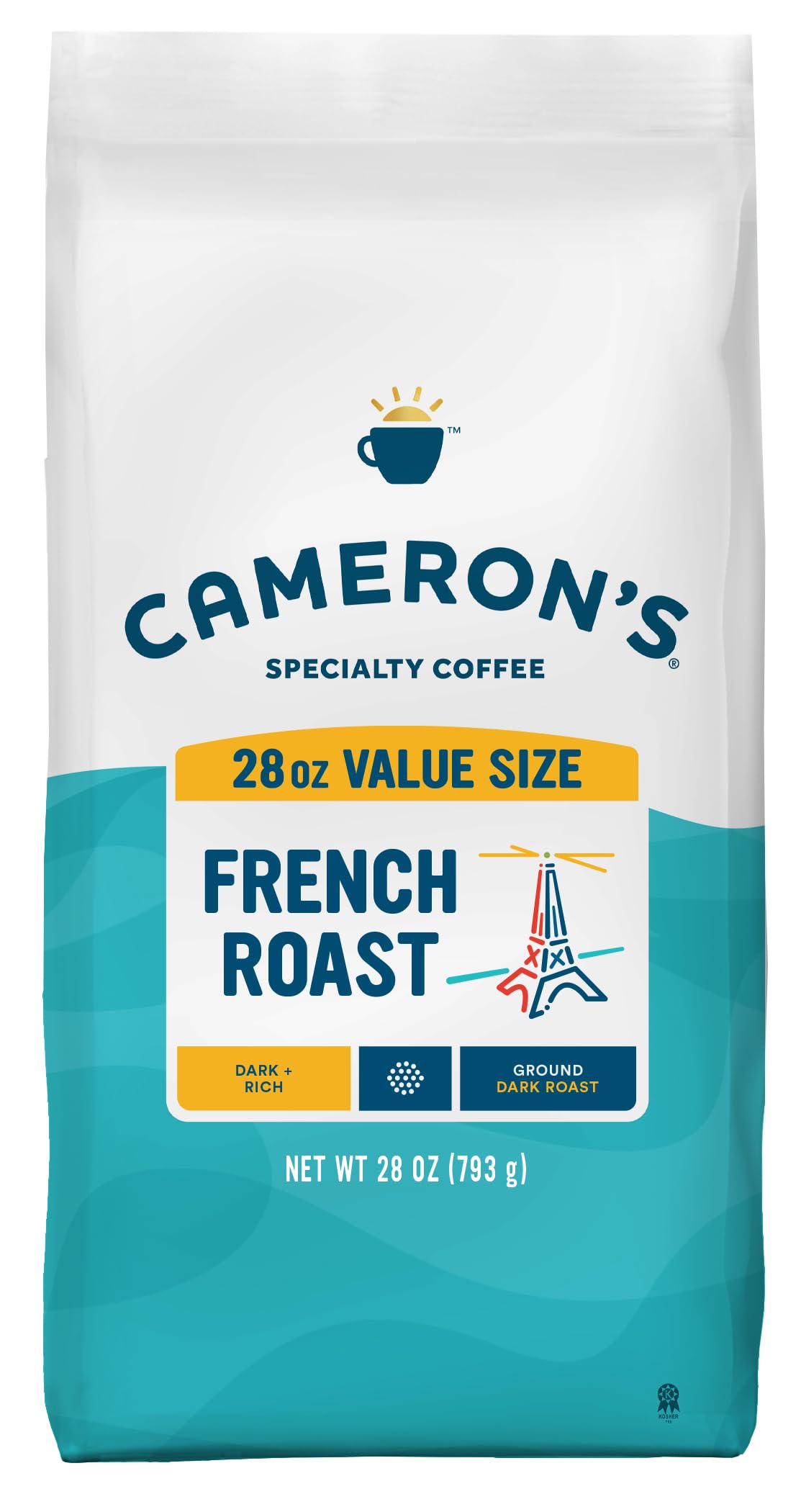Cameron's Coffee French Roast bag 28 oz on display, premium grounds for a bold morning cup