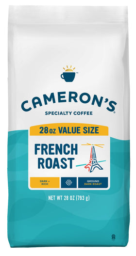 Cameron's Coffee French Roast bag 28 oz on display, premium grounds for a bold morning cup