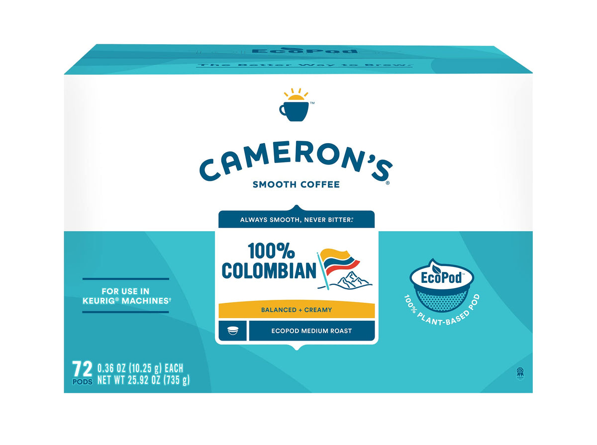 Cameron's Coffee single-serve pods boxed for quick morning brewing.