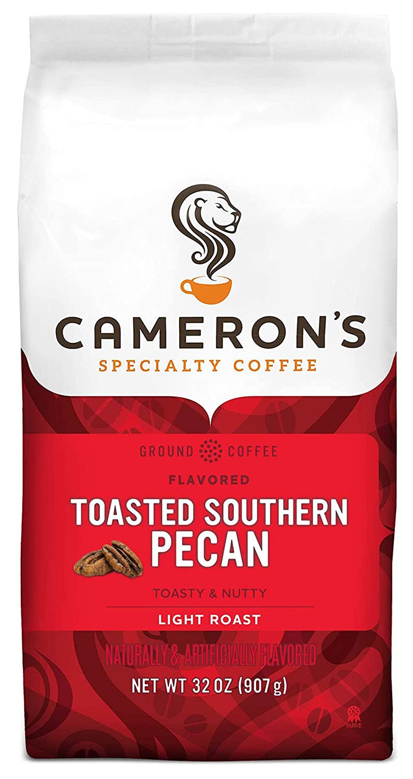 Cameron's Coffee Toasted Southern Pecan beans ready for grinding, delivering rich aroma for mornings.