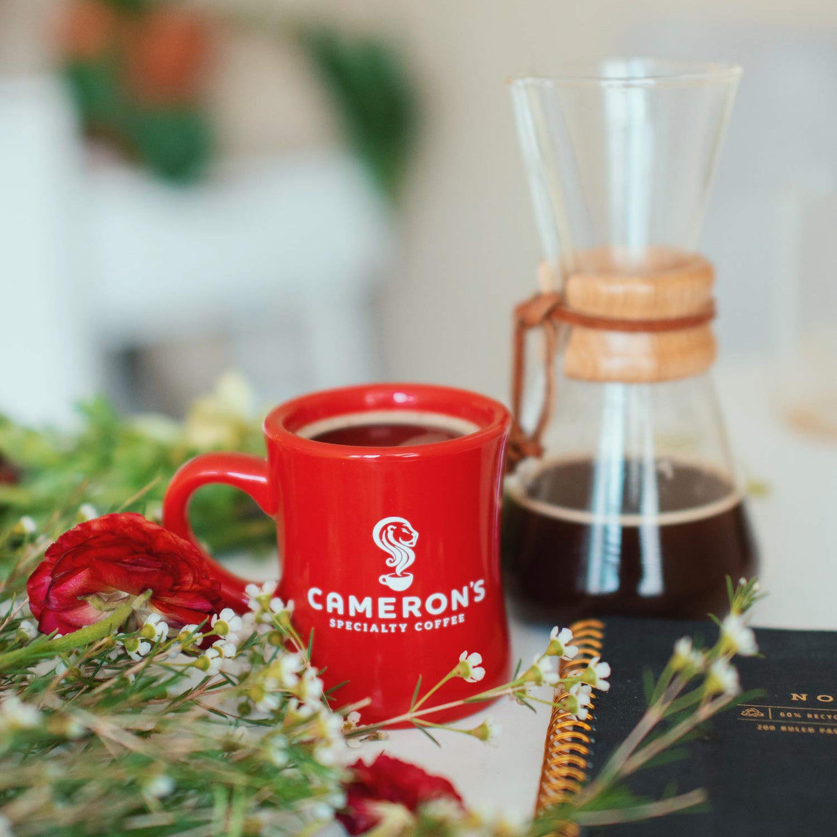 Cameron's Toasted Southern Pecan cup steaming, inviting a flavorful brew at home.