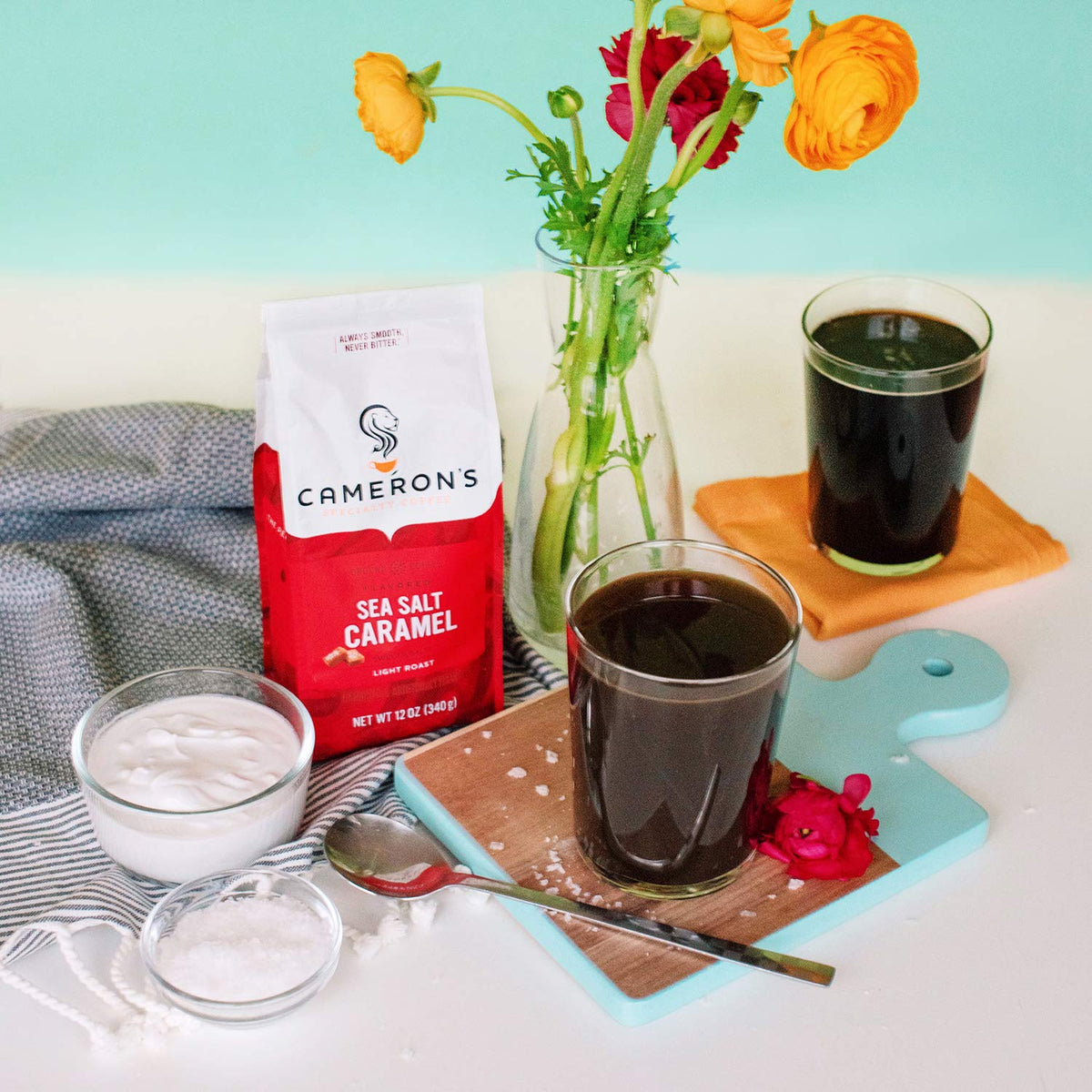 Cameron's Toasted Southern Pecan aroma fills the kitchen during a slow morning pour.