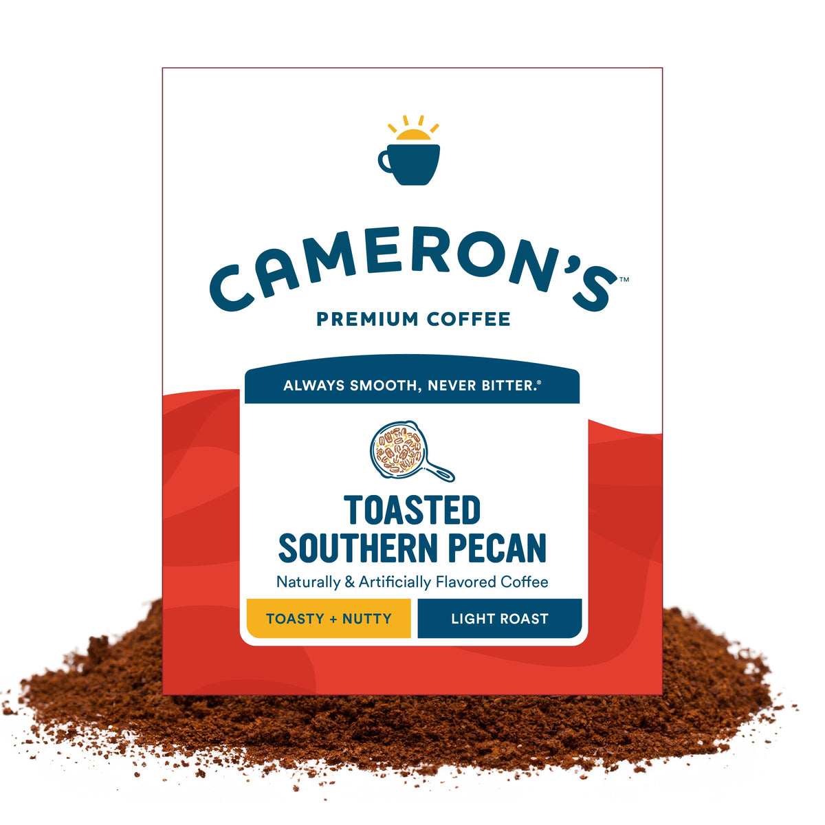 Cameron's Coffee toasted southern pecan ground bag front, bold morning flavor