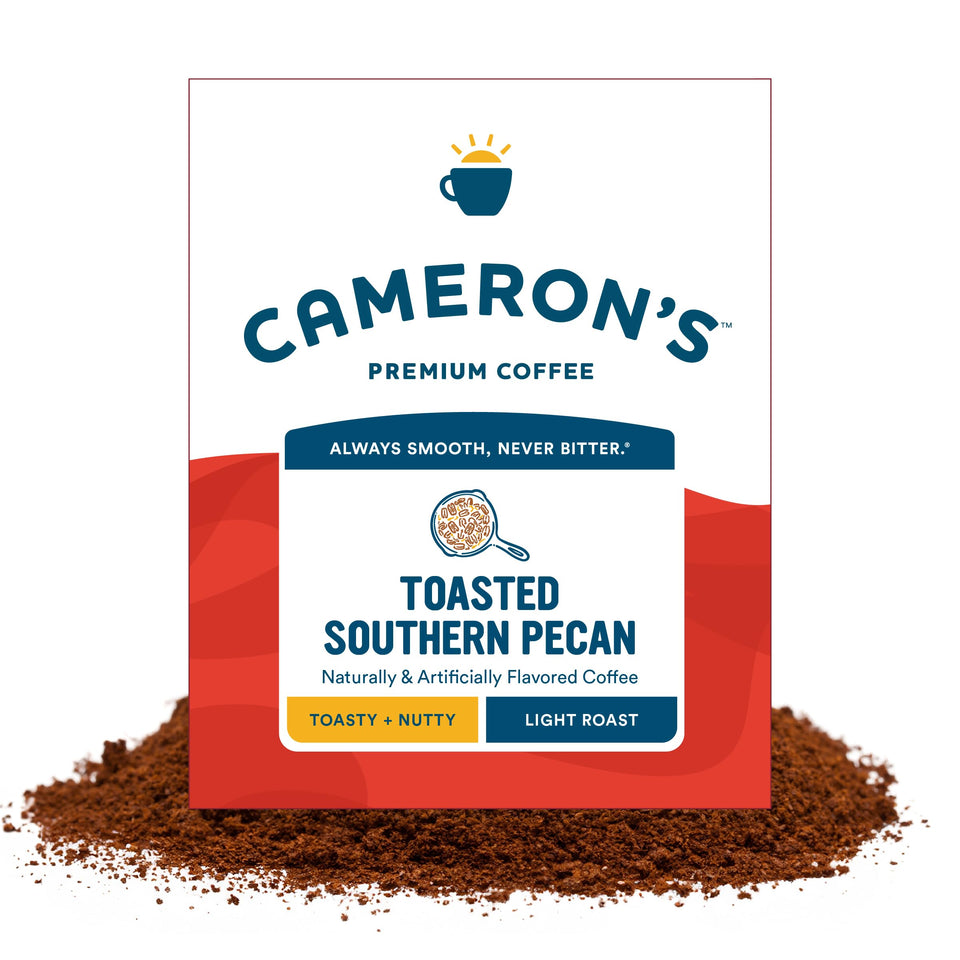 Cameron's Coffee toasted southern pecan ground bag front, bold morning flavor