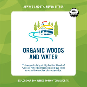 Cameron's Woods and Water label detail shows organic blend