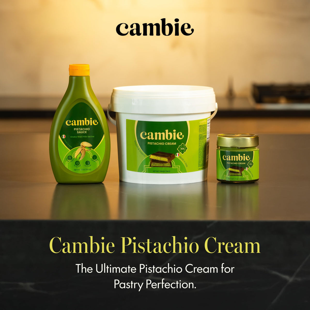 Cambie pistachio cream bulk 3kg pail supports bakery production