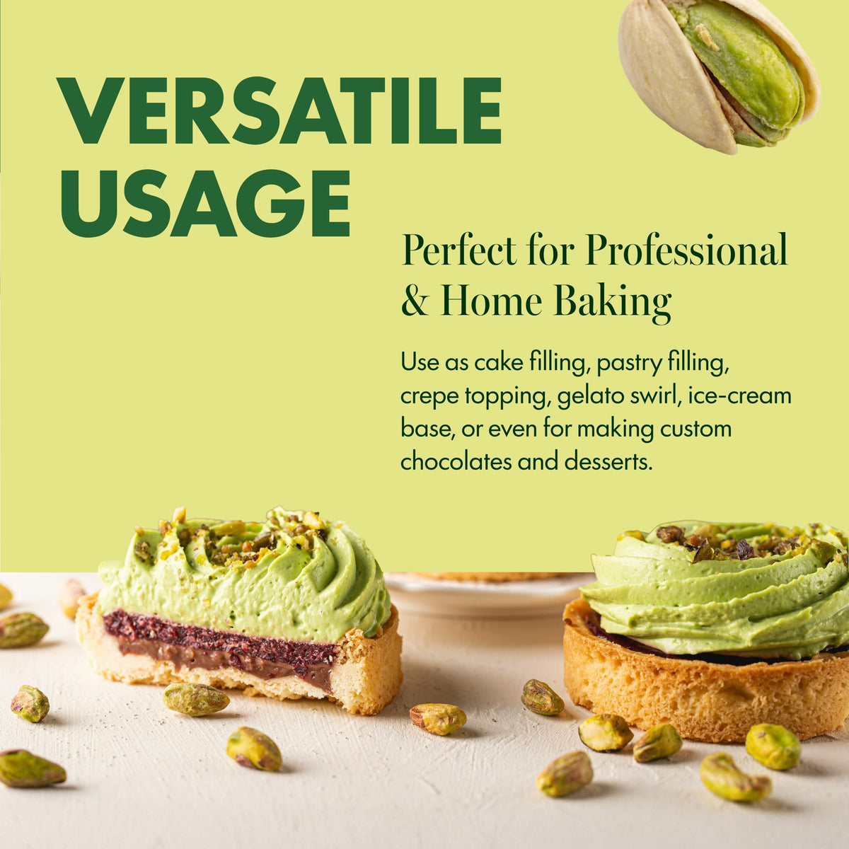 Cambie pistachio cream as crepes topping enhances dessert creaminess