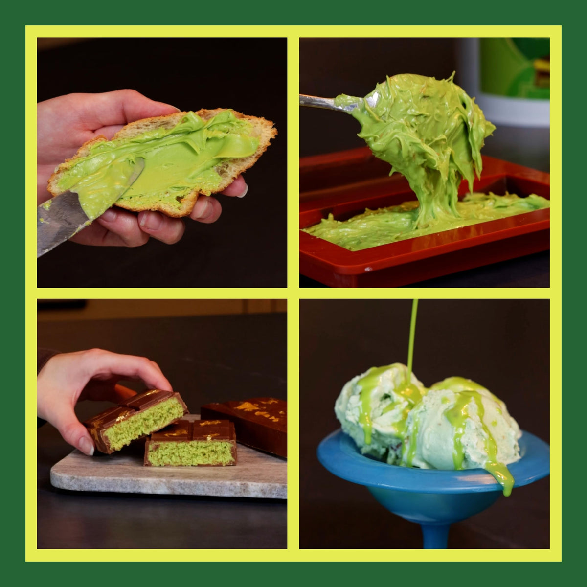 Cambie pistachio cream gelato swirls deliver creamy pistachio ribbons