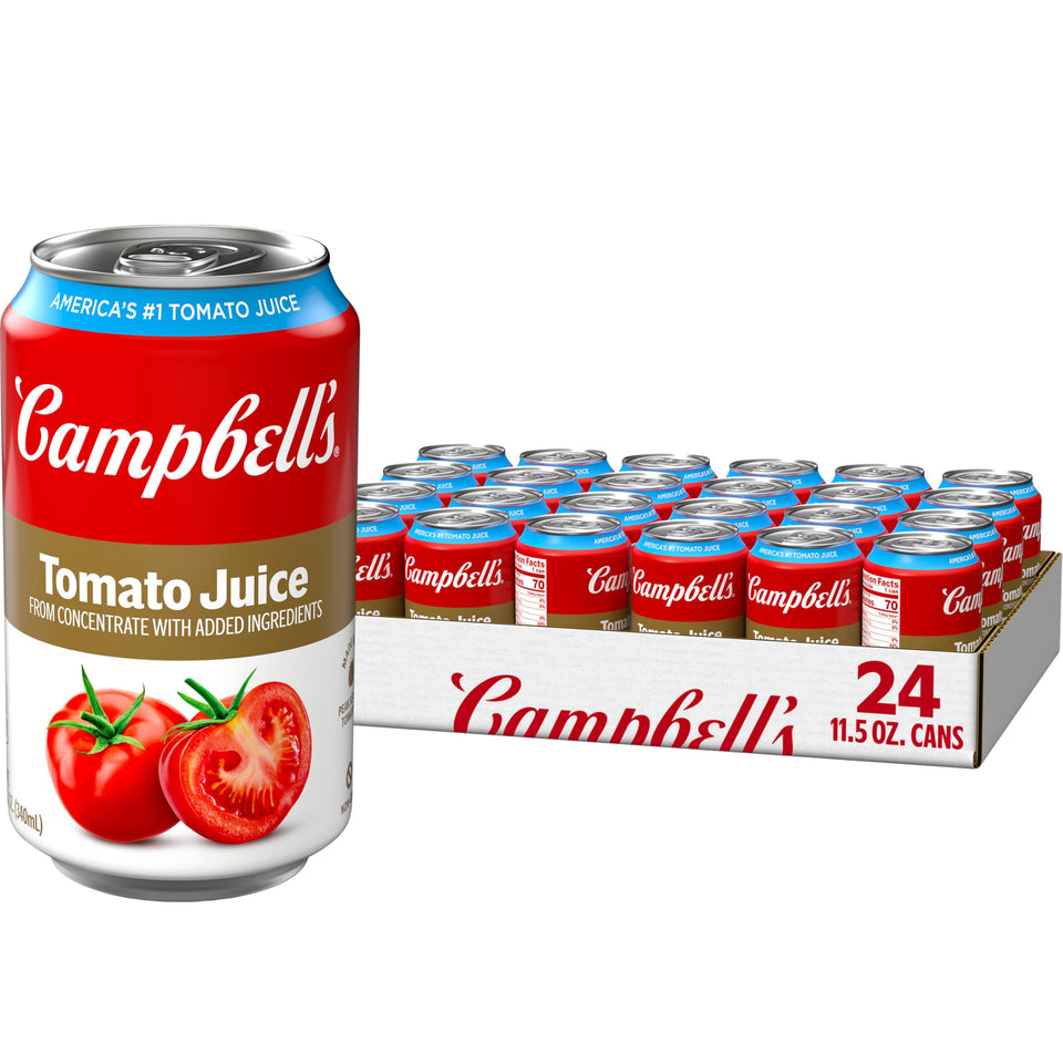 Campbell's 100% Tomato Juice 11.5 oz can pack—on-the-go nutrition for busy days.