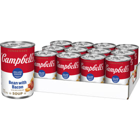 Campbell's Bean With Bacon Soup 11.25 oz can with tomato broth and beans for a quick comforting meal.