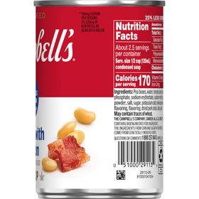 Campbell's Bean With Bacon Soup packaging display at shelf.