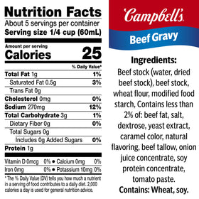Campbell's Beef Gravy warm can pour ready to serve over roast beef.