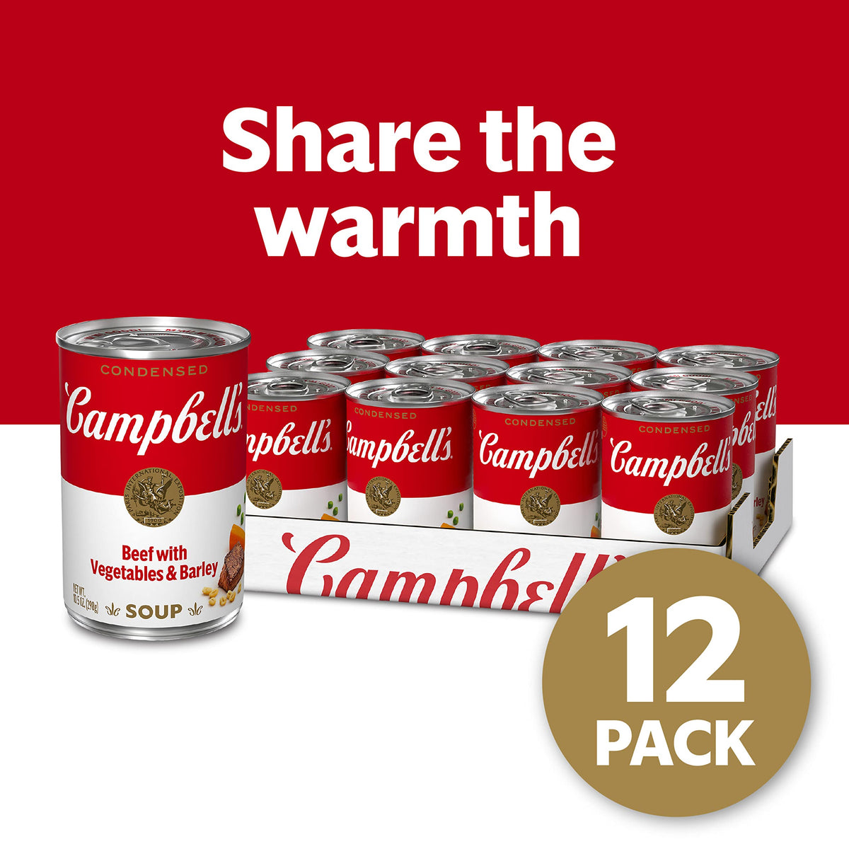 Steaming bowl of Campbell's beef with vegetables and barley soup.