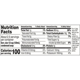 Label showcases Campbell's beef with vegetables and barley ingredients.