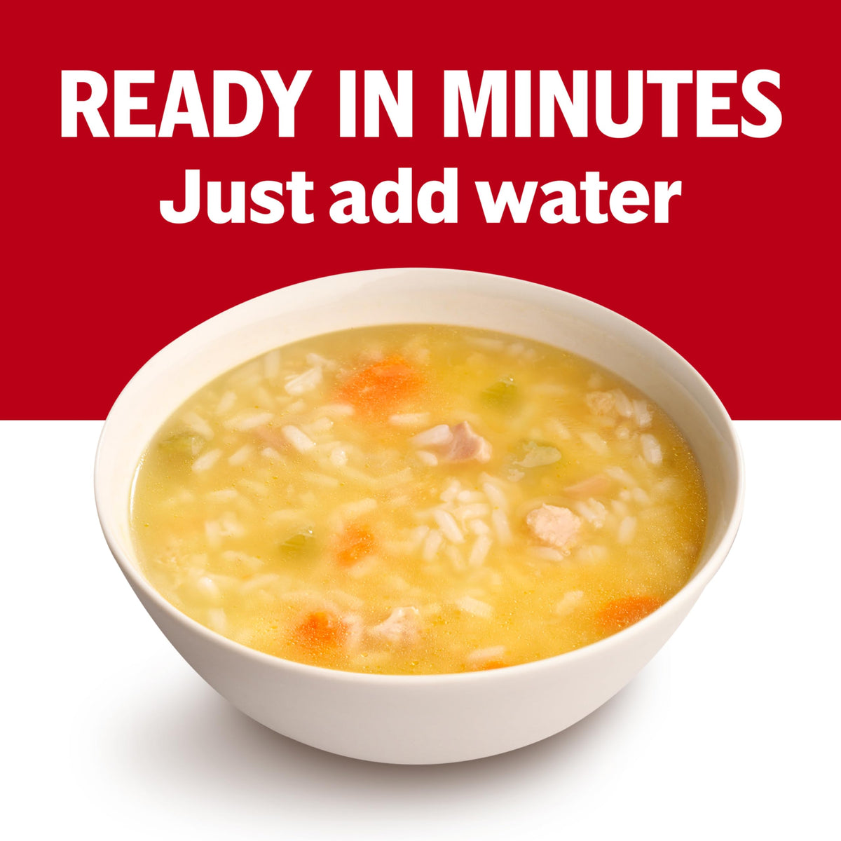 Tender chicken morsels visible in Campbell's soup.