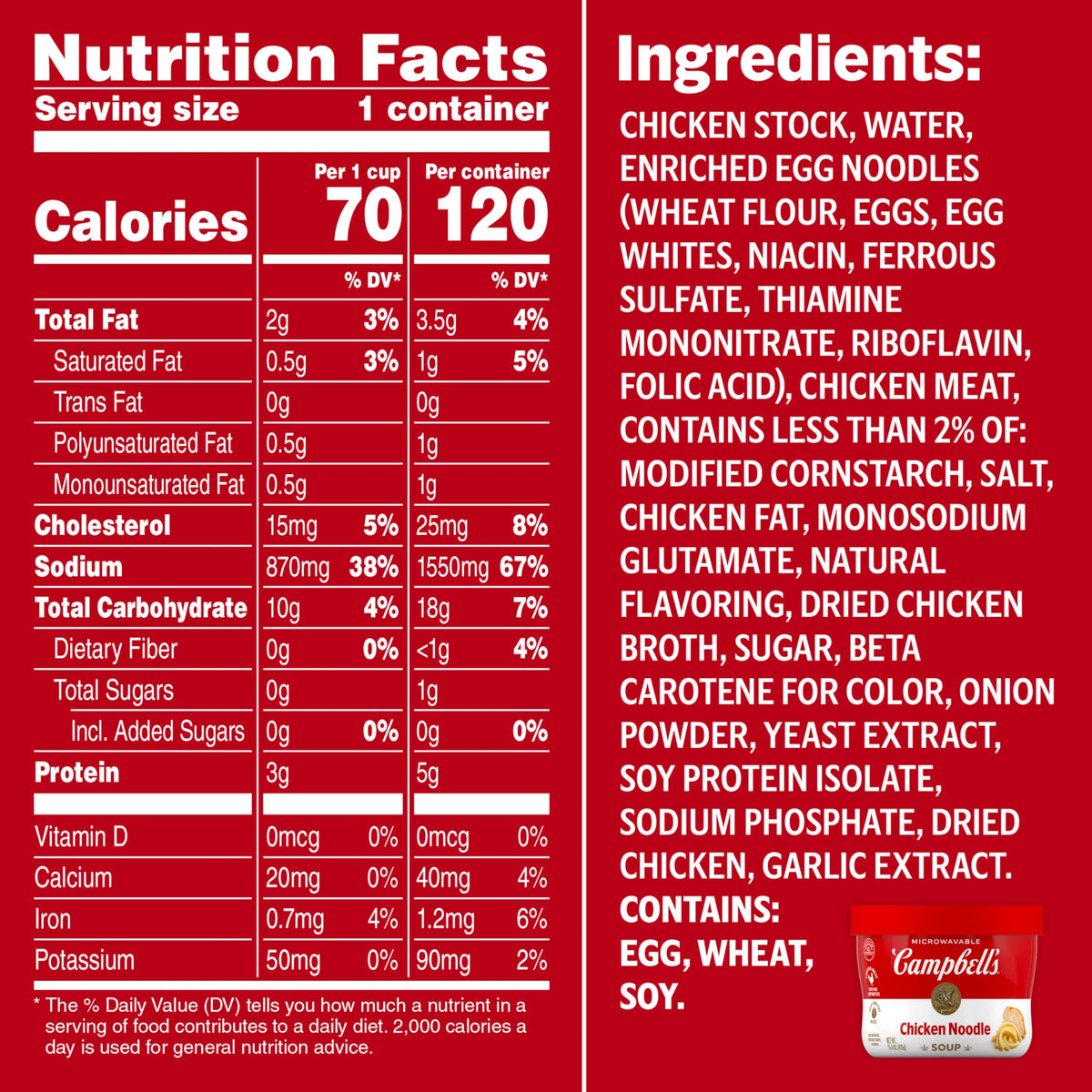 Campbell's Chicken Noodle Soup with tender chicken pieces for comforting portions.