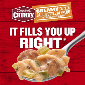 Campbell's Chunky 12-pack display on shelf during shopping.