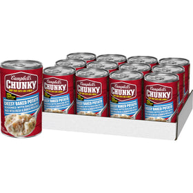 Campbell's Chunky baked potato can with cheddar and bacon bits for a satisfying, protein-rich meal.