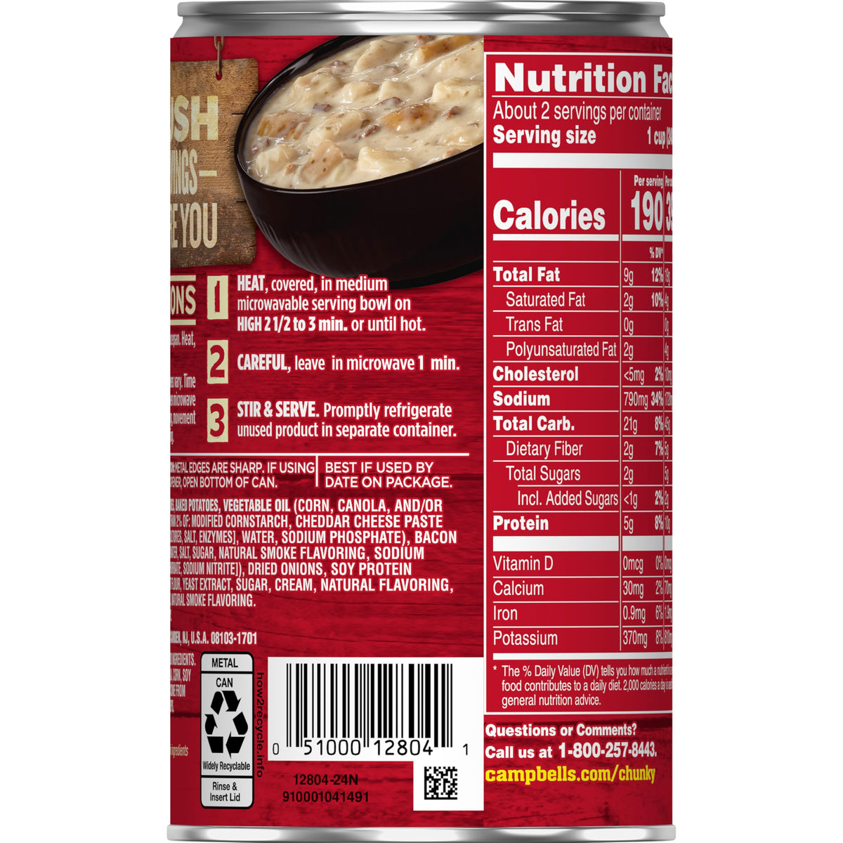 Campbell's Chunky baked potato bacon bits with crisp pieces for savory texture.