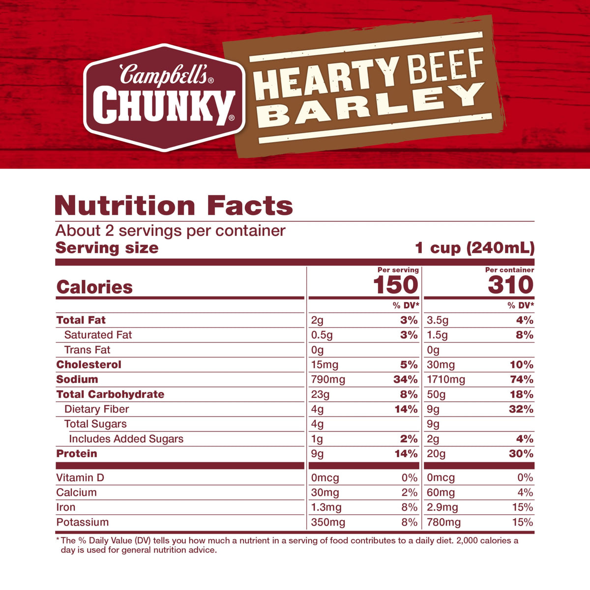 Campbell’s Chunky beef and barley case with twelve cans ready for weeknight meals