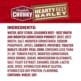 Campbell’s Chunky beef and barley ingredients plate with carrots potatoes and toasted barley