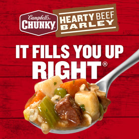 Campbell’s Chunky beef and barley nutrition label highlights protein