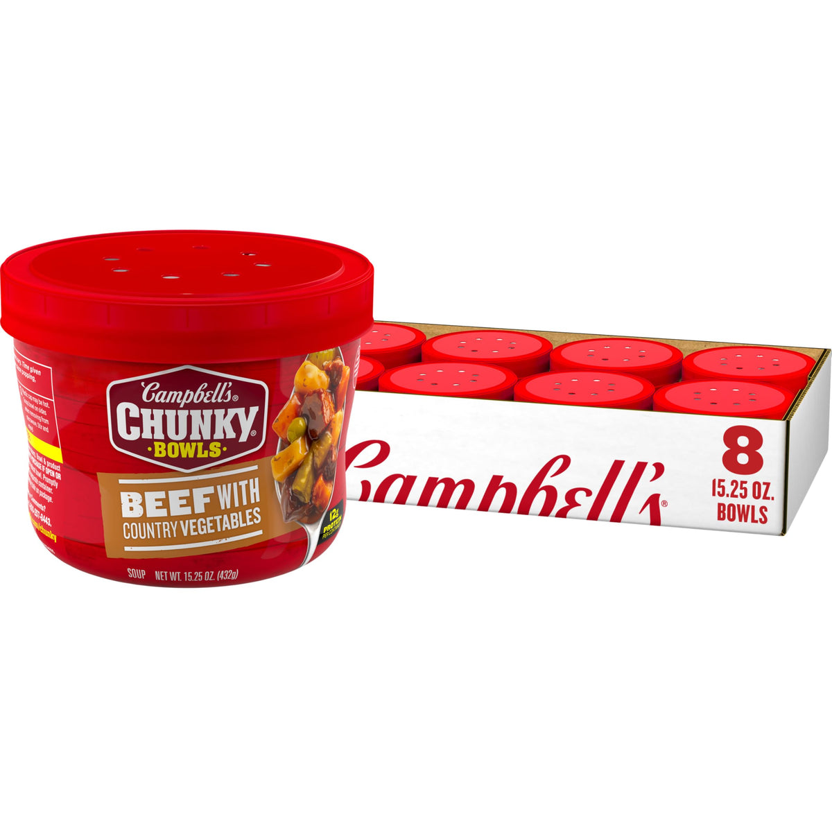 Campbell's Chunky Beef Soup with Country Vegetables in a bowl for a hearty lunch.