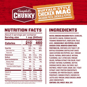 Campbell’s Chunky Buffalo-Style Chicken Mac Soup back label, nutrition and serving info