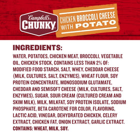 Campbell's Chunky Chicken Broccoli Cheese Soup nutrition close-up shows protein content and key ingredients