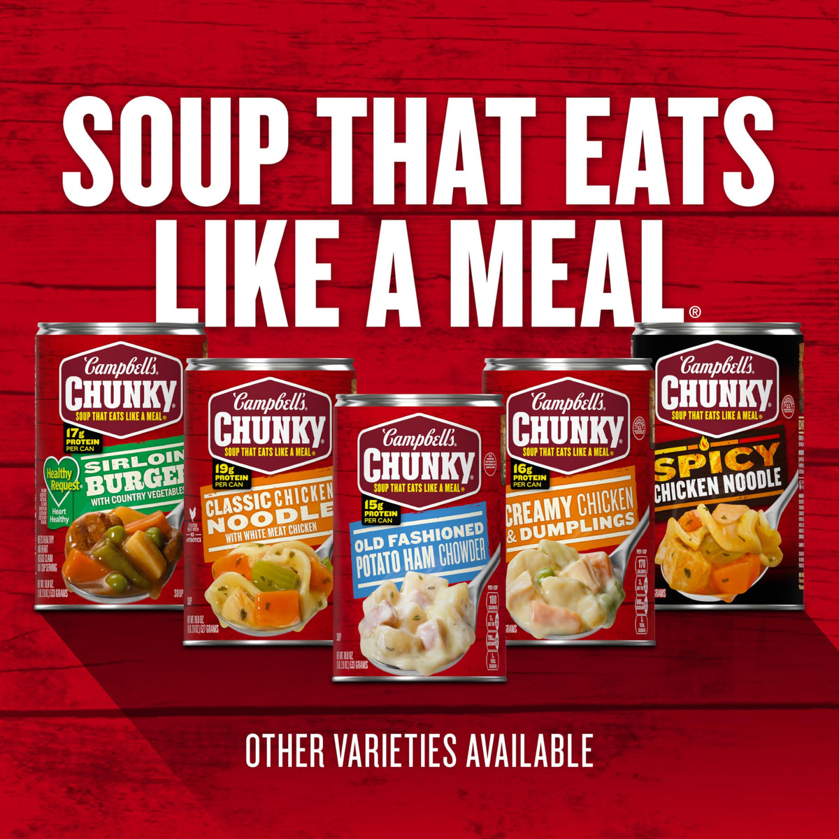 Campbell's Chunky Chicken Corn Chowder nutrition label highlights 14 grams protein.