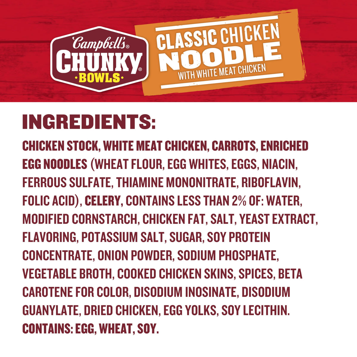 Campbell's Chunky Chicken Noodle Soup microwavable bowl ready to heat and enjoy.