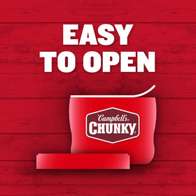Campbell's Chunky Chicken Noodle Soup steaming bowl suggesting warm aroma and flavor.